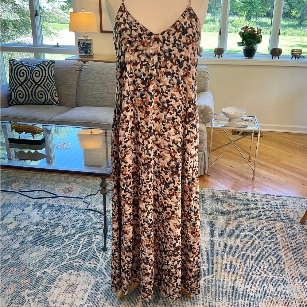 Nicole Miller New York Spaghetti Strap A-Line Maxi Dress with Pockets XL